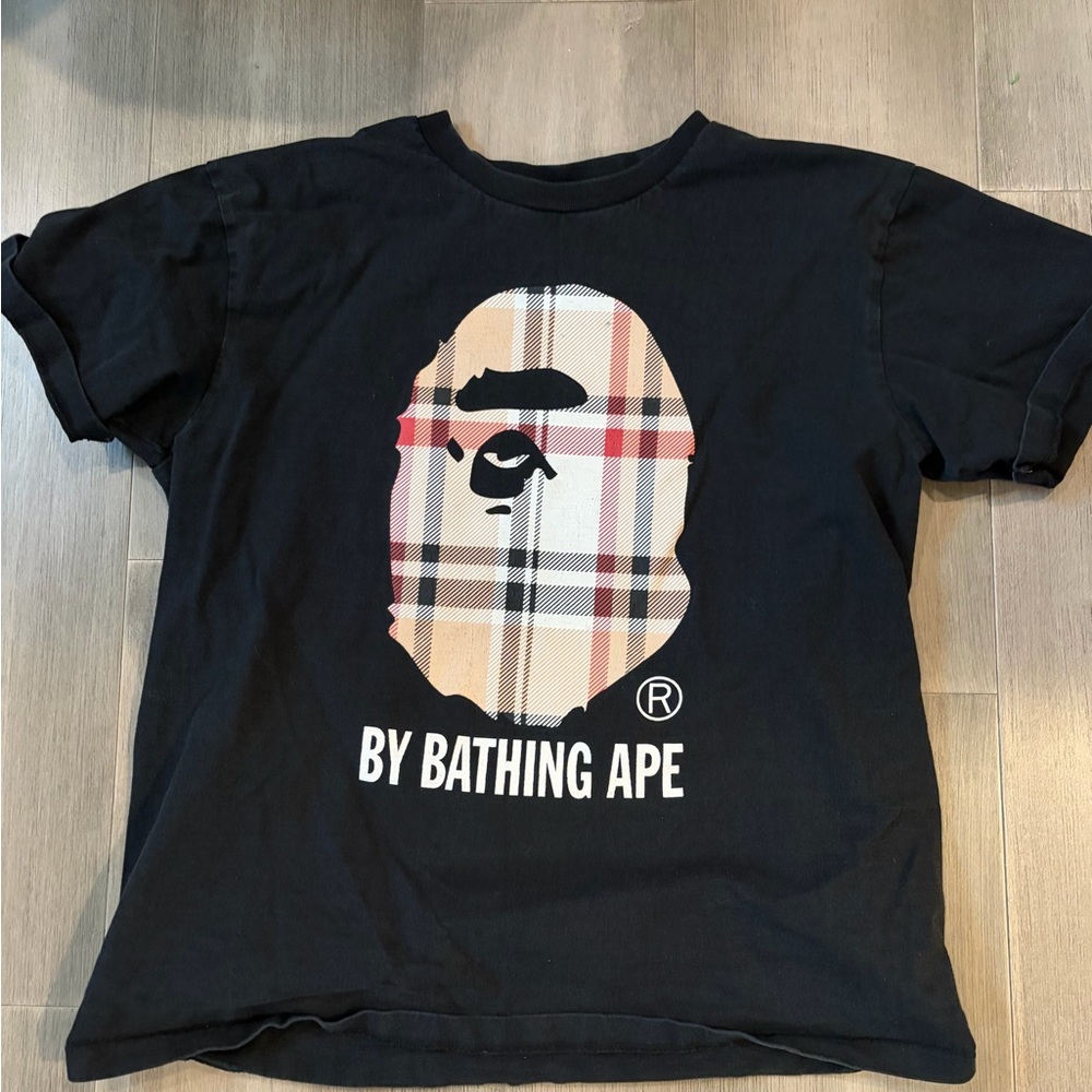 Bape Black T-Shirt with Plaid Ape Graphic